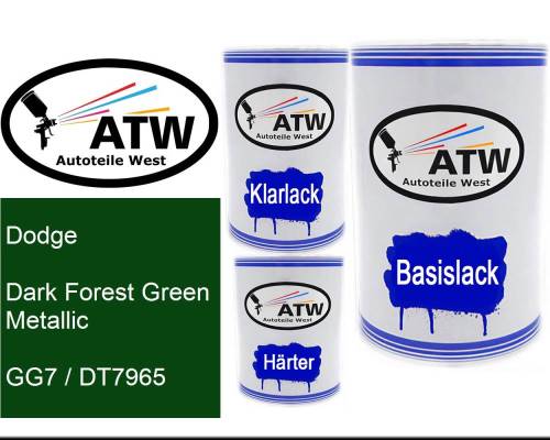 Dodge, Dark Forest Green Metallic, GG7 / DT7965: 500ml Lackdose + 500ml Klarlack + 250ml Härter - Set, von ATW Autoteile West.